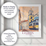 Lisbon Yellow Tram Historic Street Travel Poster Canvas Wall Art Print Decor Picture Ready to Hang