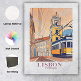 Lisbon Yellow Tram Historic Street Travel Poster Canvas Wall Art Print Decor Picture Ready to Hang