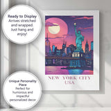 New York City Statue of Liberty Night Skyline Travel Poster Canvas Wall Art Print Decor Picture Ready to Hang