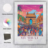 Mumbai Gateway Of India Bustling Market Travel Poster Canvas Wall Art Print Decor Picture Ready to Hang