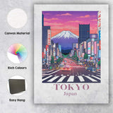 Tokyo Mount Fuji Neon City Skyline Travel Poster Canvas Wall Art Print Decor Picture Ready to Hang