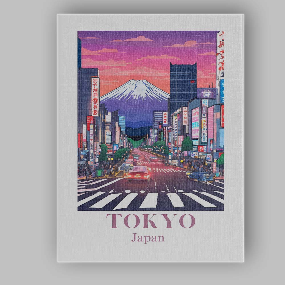 Tokyo Mount Fuji Neon City Skyline Travel Poster Canvas Wall Art Print Decor Picture Ready to Hang