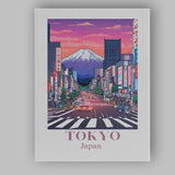 Tokyo Mount Fuji Neon City Skyline Travel Poster Canvas Wall Art Print Decor Picture Ready to Hang