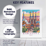Barcelona Sagrada Familia Colourful Architectural Travel Poster Canvas Wall Art Print Decor Picture Ready to Hang