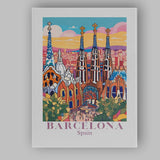 Barcelona Sagrada Familia Colourful Architectural Travel Poster Canvas Wall Art Print Decor Picture Ready to Hang
