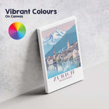 Zurich Alpine Lake Historic Cityscape Travel Poster Canvas Wall Art Print Decor Picture Ready to Hang