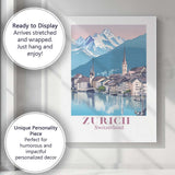 Zurich Alpine Lake Historic Cityscape Travel Poster Canvas Wall Art Print Decor Picture Ready to Hang