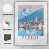 Zurich Alpine Lake Historic Cityscape Travel Poster Canvas Wall Art Print Decor Picture Ready to Hang