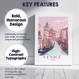 Pastel Venice Italy Gondola Canal Cityscape Travel Poster Canvas Wall Art Print Decor Picture Ready to Hang