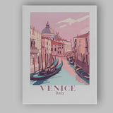 Pastel Venice Italy Gondola Canal Cityscape Travel Poster Canvas Wall Art Print Decor Picture Ready to Hang