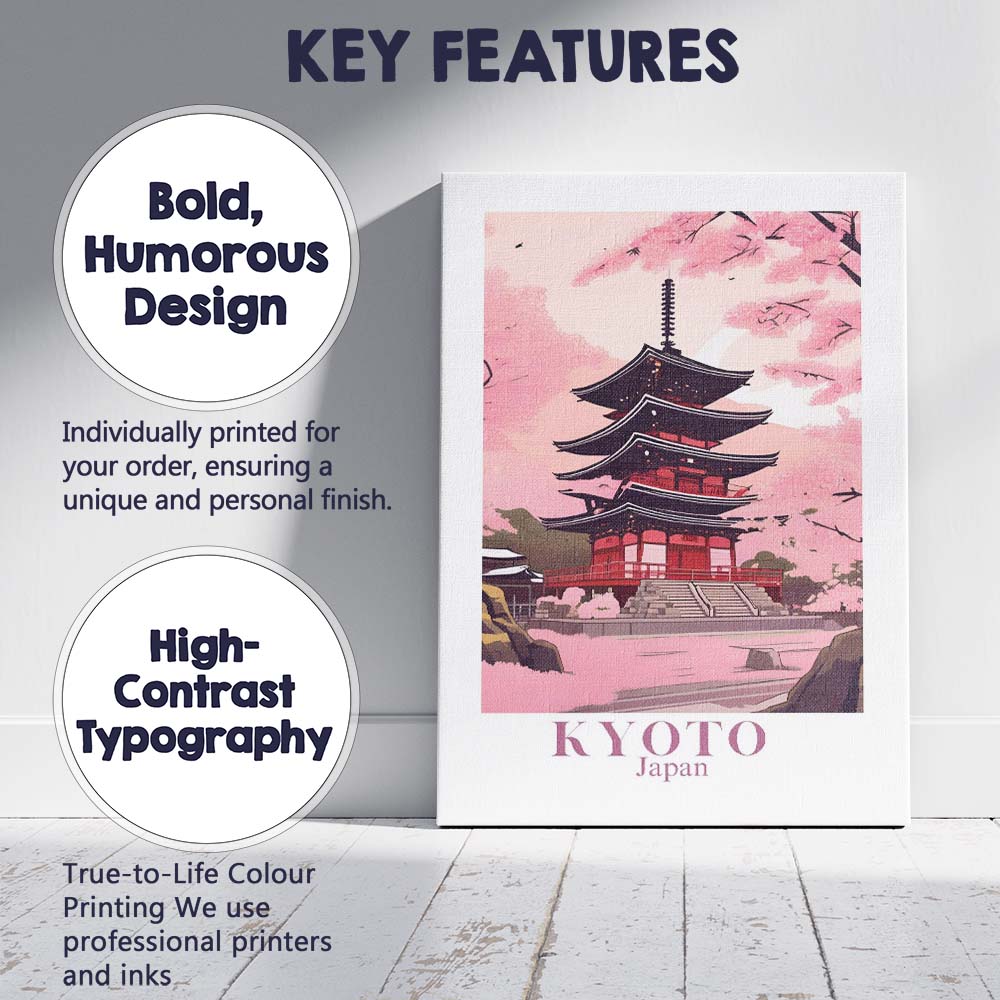 Cherry Blossom Kyoto Japan Pagoda Spring Landscape Travel Poster Canvas Wall Art Print Decor Picture Ready to Hang