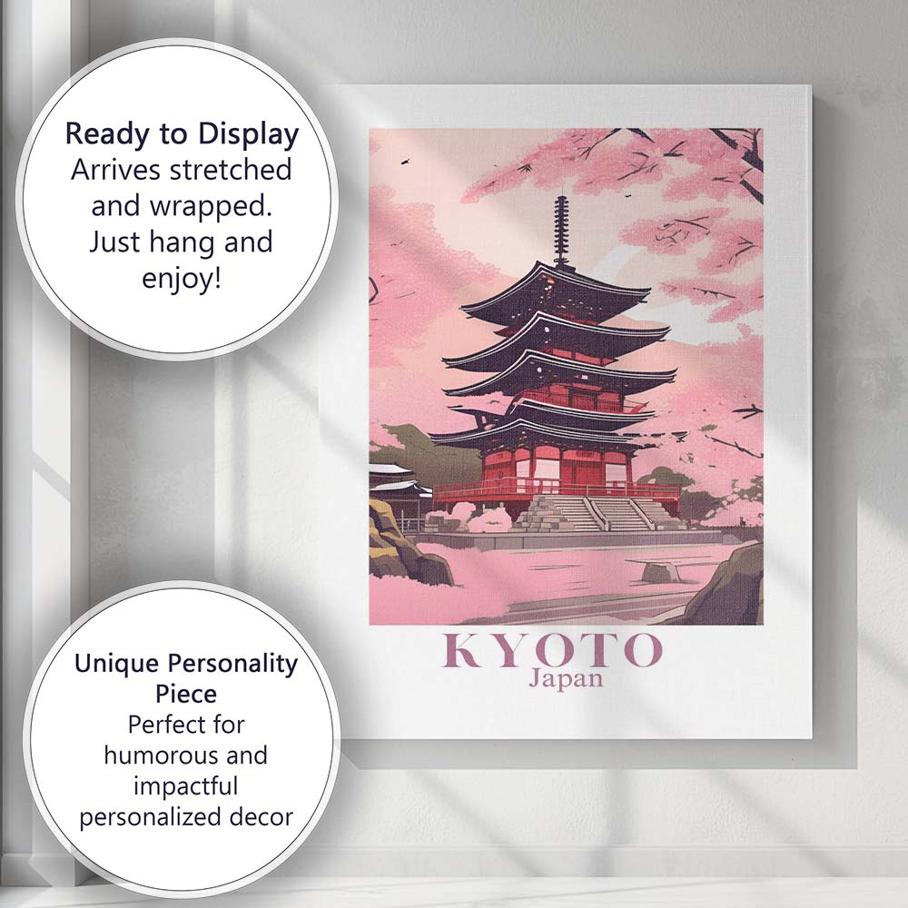 Cherry Blossom Kyoto Japan Pagoda Spring Landscape Travel Poster Canvas Wall Art Print Decor Picture Ready to Hang
