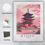Cherry Blossom Kyoto Japan Pagoda Spring Landscape Travel Poster Canvas Wall Art Print Decor Picture Ready to Hang
