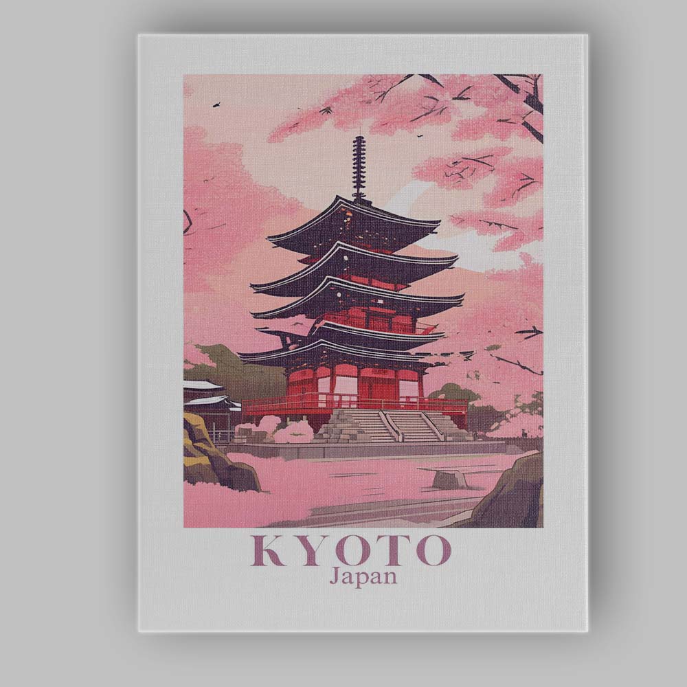 Cherry Blossom Kyoto Japan Pagoda Spring Landscape Travel Poster Canvas Wall Art Print Decor Picture Ready to Hang