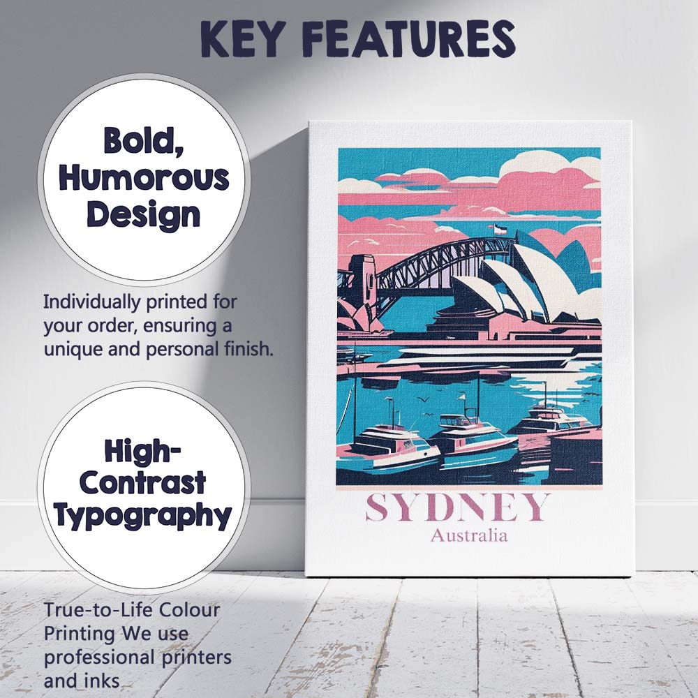Retro Sydney Australia Opera House Harbour Bridge Travel Poster Canvas Wall Art Print Decor Picture Ready to Hang