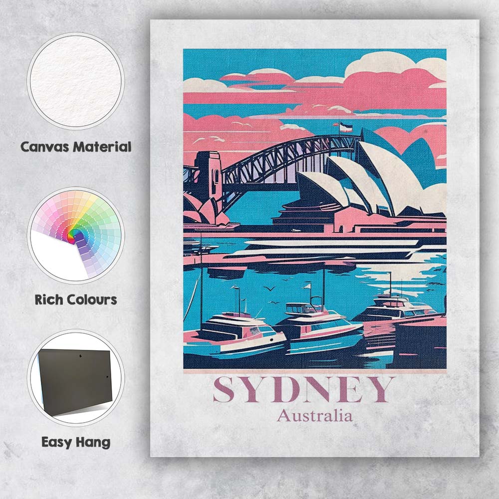 Retro Sydney Australia Opera House Harbour Bridge Travel Poster Canvas Wall Art Print Decor Picture Ready to Hang