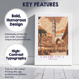 Warm Casablanca Morocco Historic Mosque Market Square Travel Poster Canvas Wall Art Print Decor Picture Ready to Hang