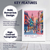 Colourful Buenos Aires Argentina Colonial Street Dance Travel Poster Canvas Wall Art Print Decor Picture Ready to Hang