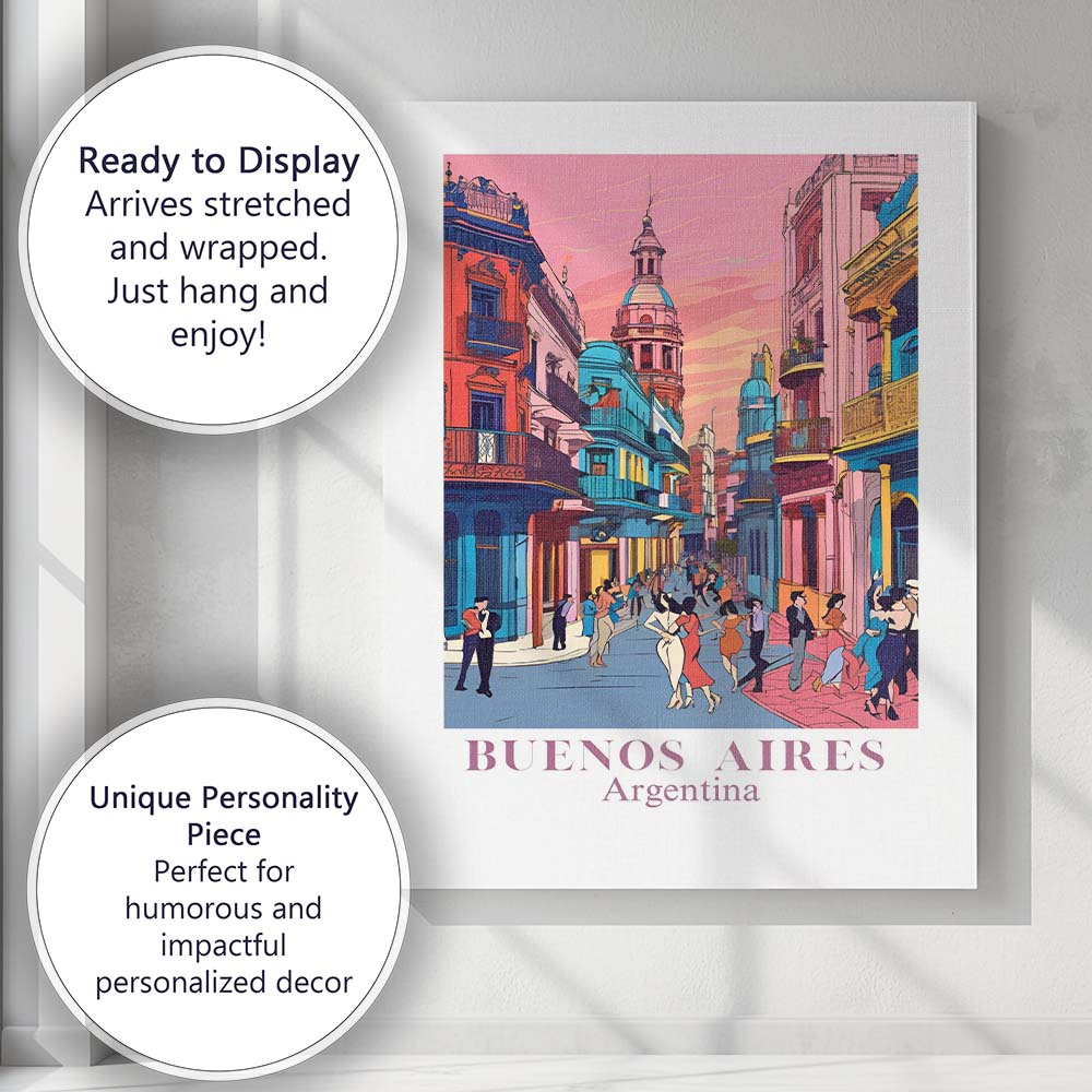 Colourful Buenos Aires Argentina Colonial Street Dance Travel Poster Canvas Wall Art Print Decor Picture Ready to Hang
