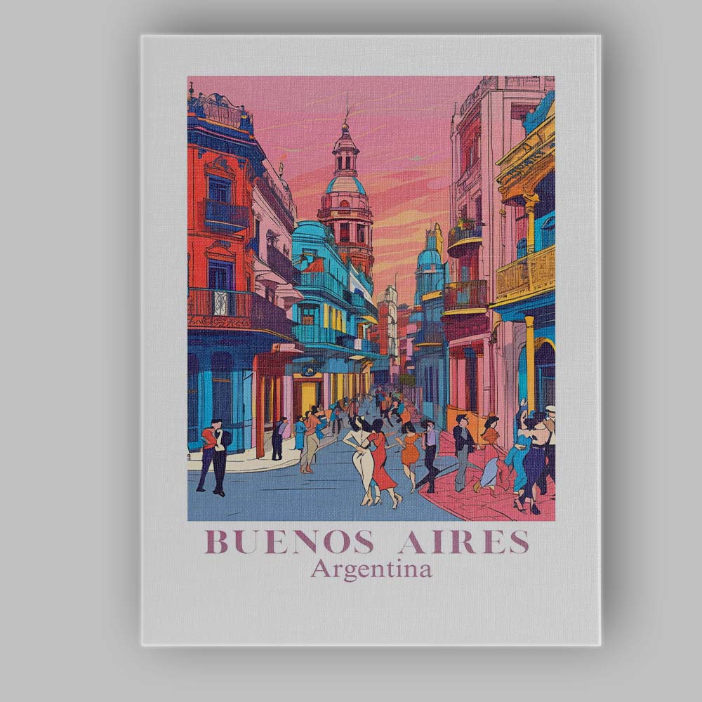 Colourful Buenos Aires Argentina Colonial Street Dance Travel Poster Canvas Wall Art Print Decor Picture Ready to Hang