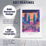 Neon Kuala Lumpur Malaysia Petronas Twin Towers Night Market Travel Poster Canvas Wall Art Print Decor Picture Ready to Hang