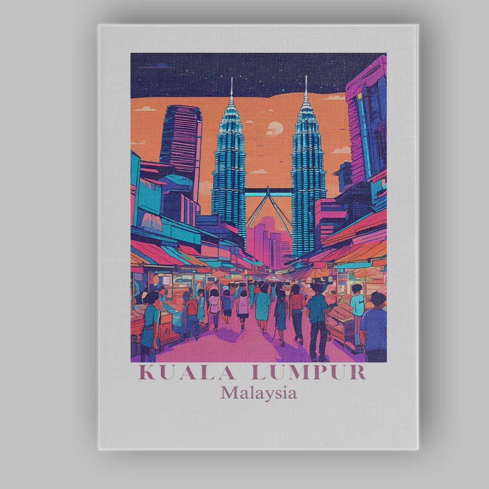 Neon Kuala Lumpur Malaysia Petronas Twin Towers Night Market Travel Poster Canvas Wall Art Print Decor Picture Ready to Hang