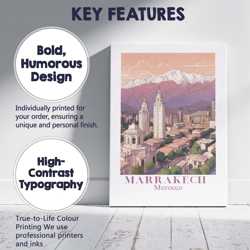 Scenic Marrakech Morocco Atlas Mountains Skyline Travel Poster Canvas Wall Art Print Decor Picture Ready to Hang