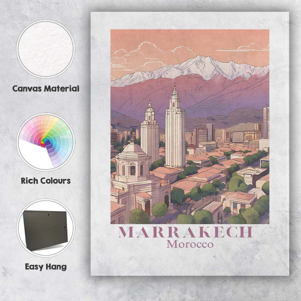 Scenic Marrakech Morocco Atlas Mountains Skyline Travel Poster Canvas Wall Art Print Decor Picture Ready to Hang
