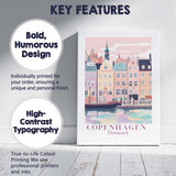 Pastel Copenhagen Denmark Nyhavn Waterfront Architecture Travel Poster Canvas Wall Art Print Decor Picture Ready to Hang