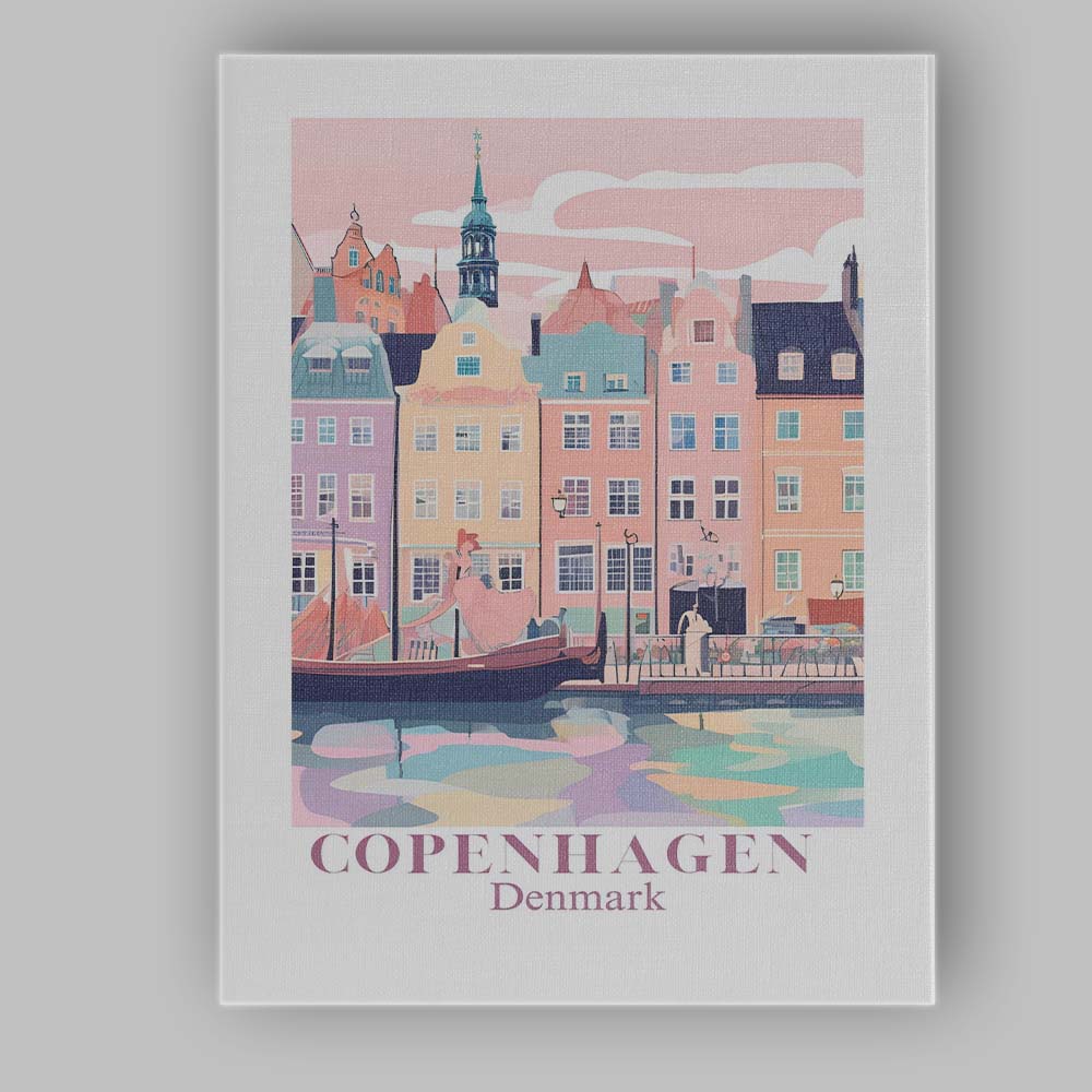 Pastel Copenhagen Denmark Nyhavn Waterfront Architecture Travel Poster Canvas Wall Art Print Decor Picture Ready to Hang