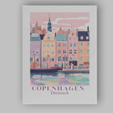 Pastel Copenhagen Denmark Nyhavn Waterfront Architecture Travel Poster Canvas Wall Art Print Decor Picture Ready to Hang