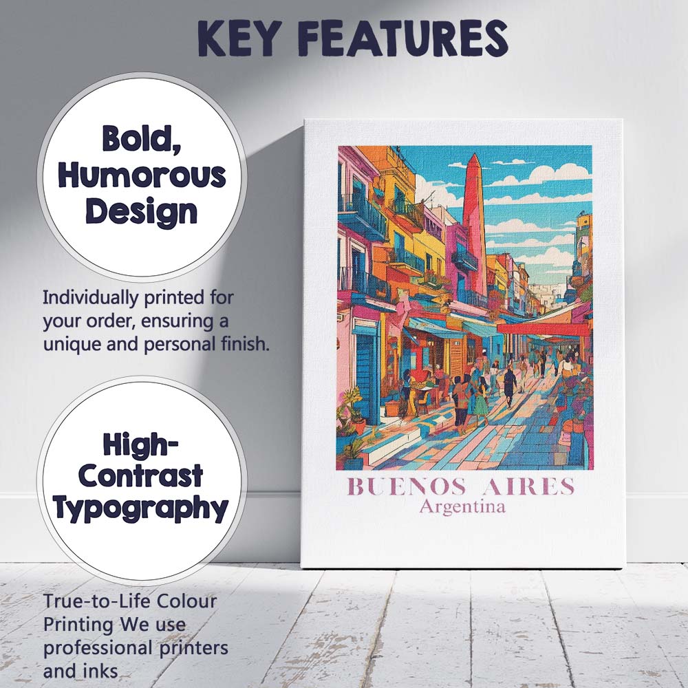 Vibrant Buenos Aires Argentina Colourful Street Market Travel Poster Canvas Wall Art Print Decor Picture Ready to Hang