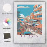 Sunny Tel Aviv Israel Coastal Market Street Travel Poster Canvas Wall Art Print Decor Picture Ready to Hang