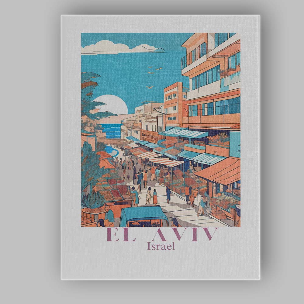 Sunny Tel Aviv Israel Coastal Market Street Travel Poster Canvas Wall Art Print Decor Picture Ready to Hang