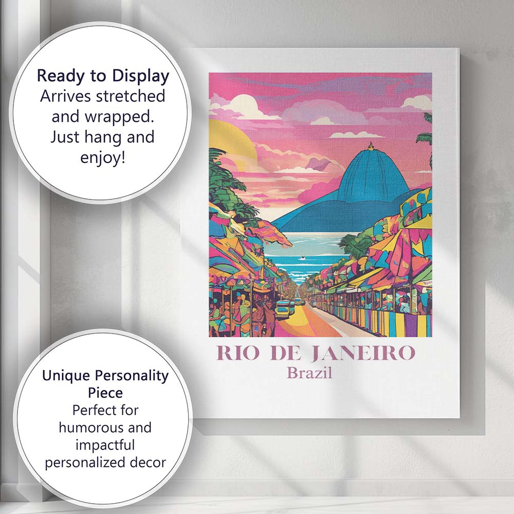 Colourful Rio De Janeiro Brazil Sunset Street Market Travel Poster Canvas Wall Art Print Decor Picture Ready to Hang