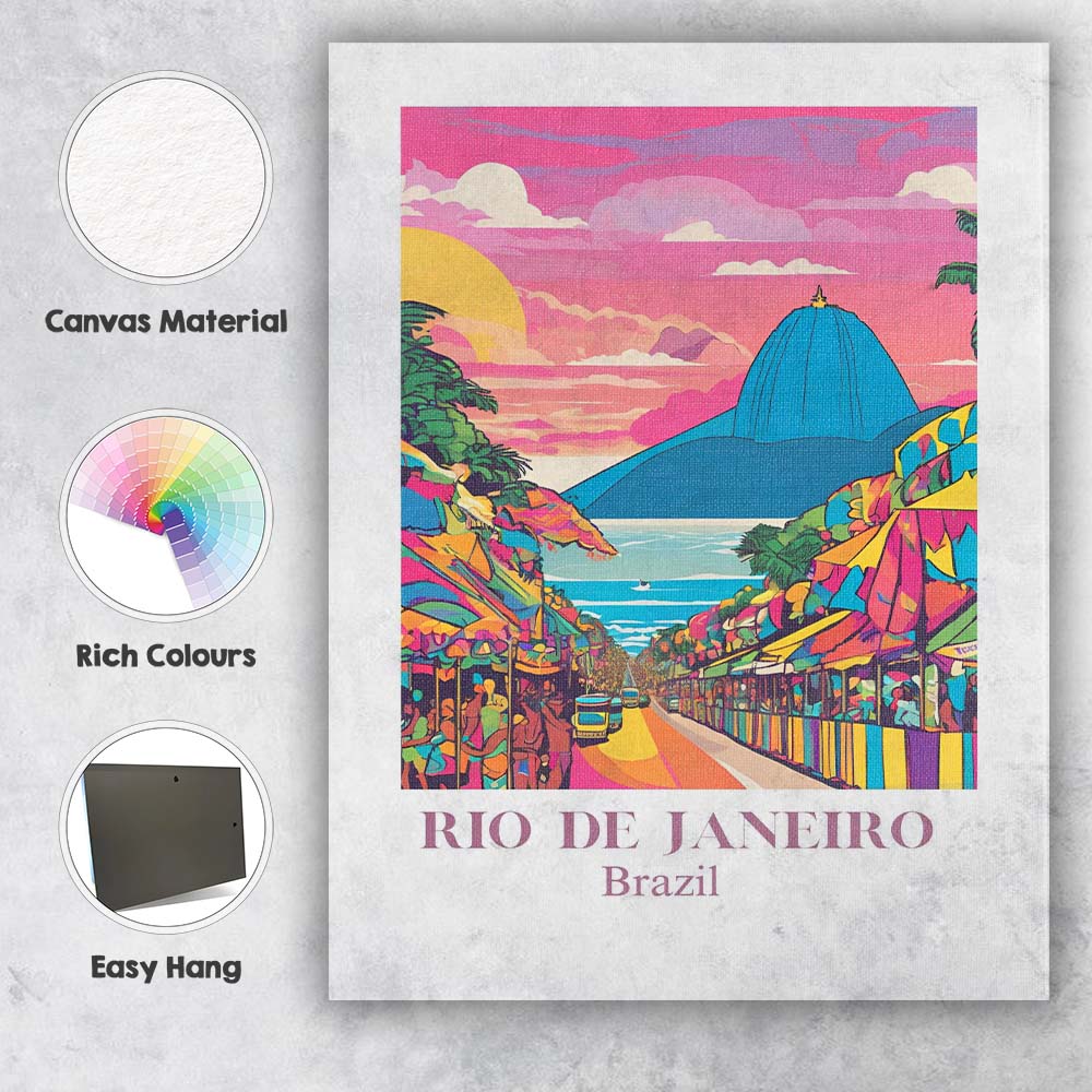 Colourful Rio De Janeiro Brazil Sunset Street Market Travel Poster Canvas Wall Art Print Decor Picture Ready to Hang