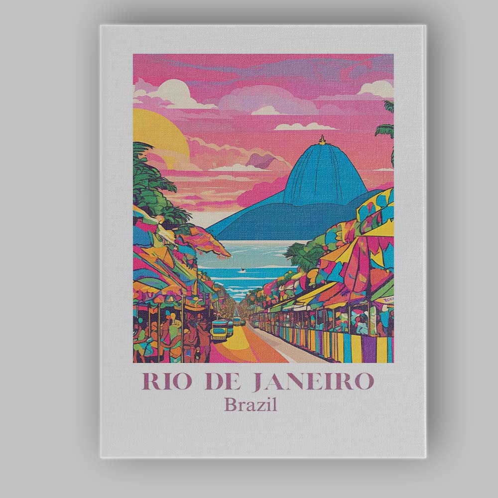 Colourful Rio De Janeiro Brazil Sunset Street Market Travel Poster Canvas Wall Art Print Decor Picture Ready to Hang