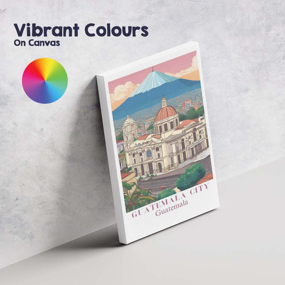 Scenic Guatemala City Guatemala Cathedral Volcano Skyline Travel Poster Canvas Wall Art Print Decor Picture Ready to Hang