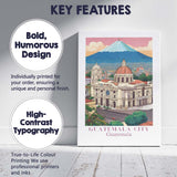 Scenic Guatemala City Guatemala Cathedral Volcano Skyline Travel Poster Canvas Wall Art Print Decor Picture Ready to Hang