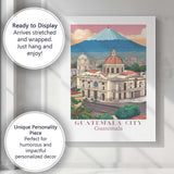 Scenic Guatemala City Guatemala Cathedral Volcano Skyline Travel Poster Canvas Wall Art Print Decor Picture Ready to Hang