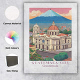 Scenic Guatemala City Guatemala Cathedral Volcano Skyline Travel Poster Canvas Wall Art Print Decor Picture Ready to Hang