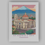 Scenic Guatemala City Guatemala Cathedral Volcano Skyline Travel Poster Canvas Wall Art Print Decor Picture Ready to Hang