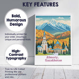 Scenic Almaty Kazakhstan Snow Capped Mountains Blue Mosque Travel Poster Canvas Wall Art Print Decor Picture Ready to Hang