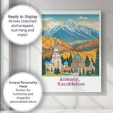 Scenic Almaty Kazakhstan Snow Capped Mountains Blue Mosque Travel Poster Canvas Wall Art Print Decor Picture Ready to Hang