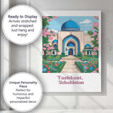 Elegant Tashkent Uzbekistan Blue Dome Mosque Floral Garden Travel Poster Canvas Wall Art Print Decor Picture Ready to Hang