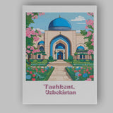 Elegant Tashkent Uzbekistan Blue Dome Mosque Floral Garden Travel Poster Canvas Wall Art Print Decor Picture Ready to Hang