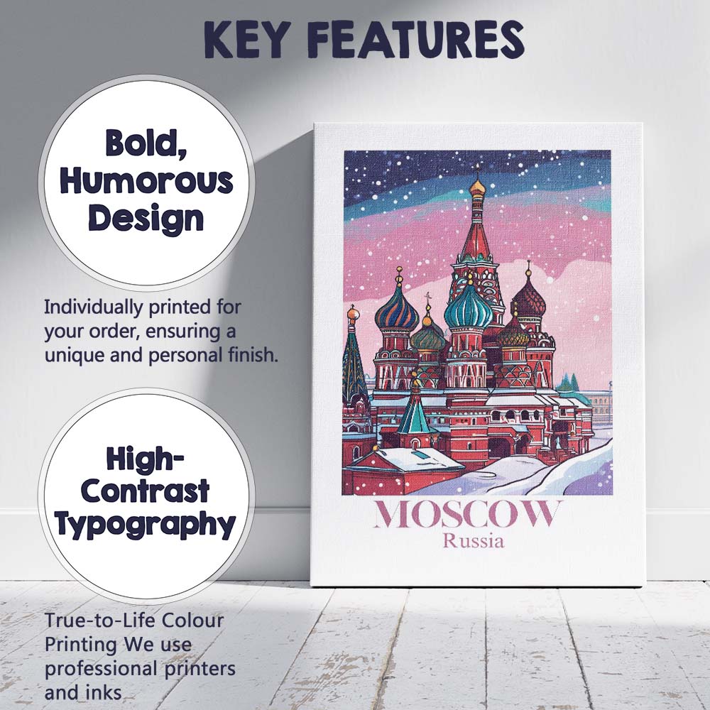 Moscow Saint Basils Cathedral Winter Snow Cityscape Travel Poster Canvas Wall Art Print Decor Picture Ready to Hang