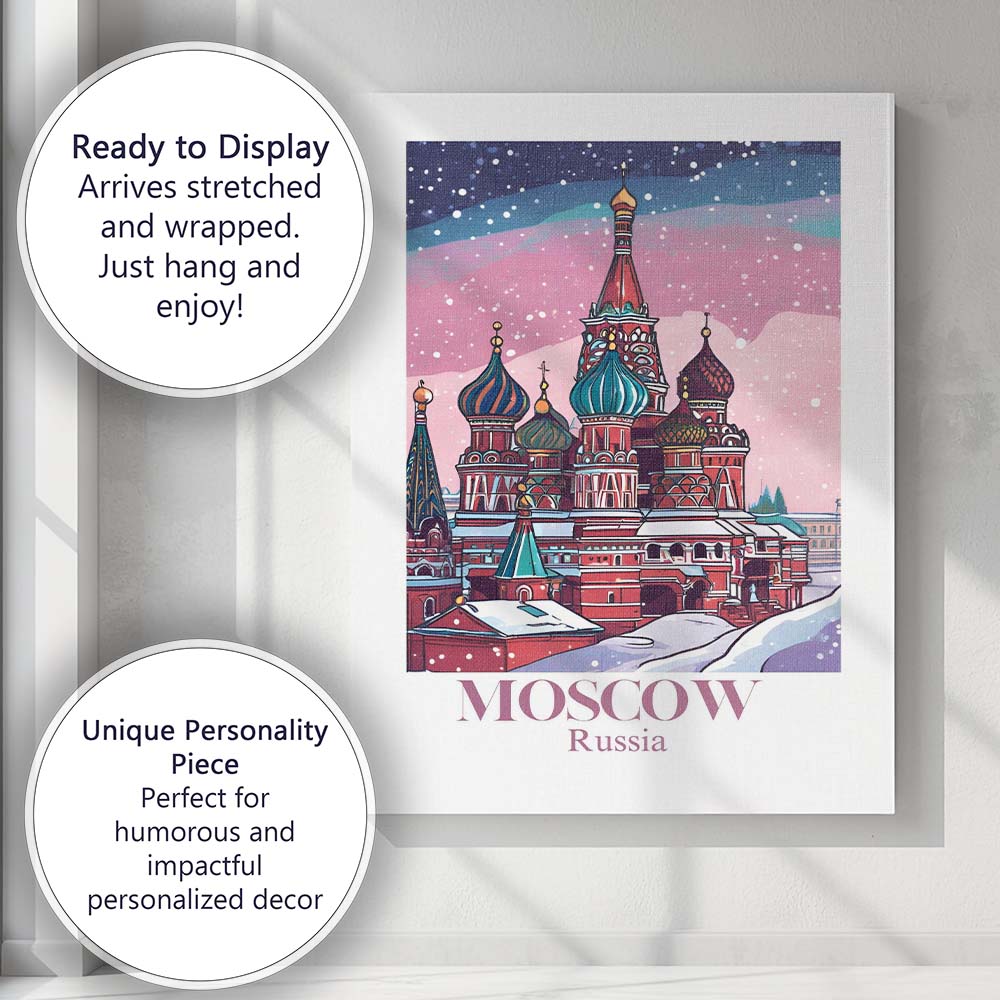 Moscow Saint Basils Cathedral Winter Snow Cityscape Travel Poster Canvas Wall Art Print Decor Picture Ready to Hang