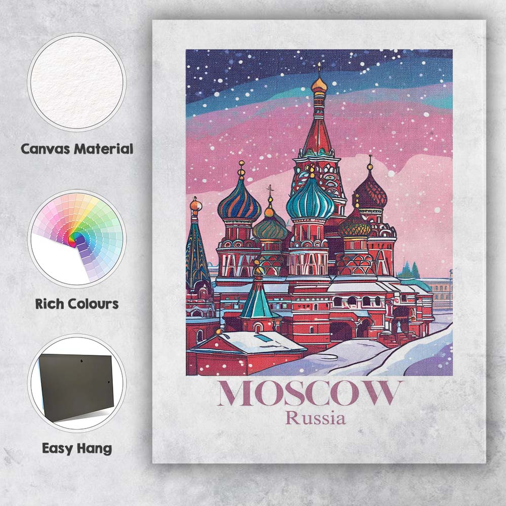 Moscow Saint Basils Cathedral Winter Snow Cityscape Travel Poster Canvas Wall Art Print Decor Picture Ready to Hang