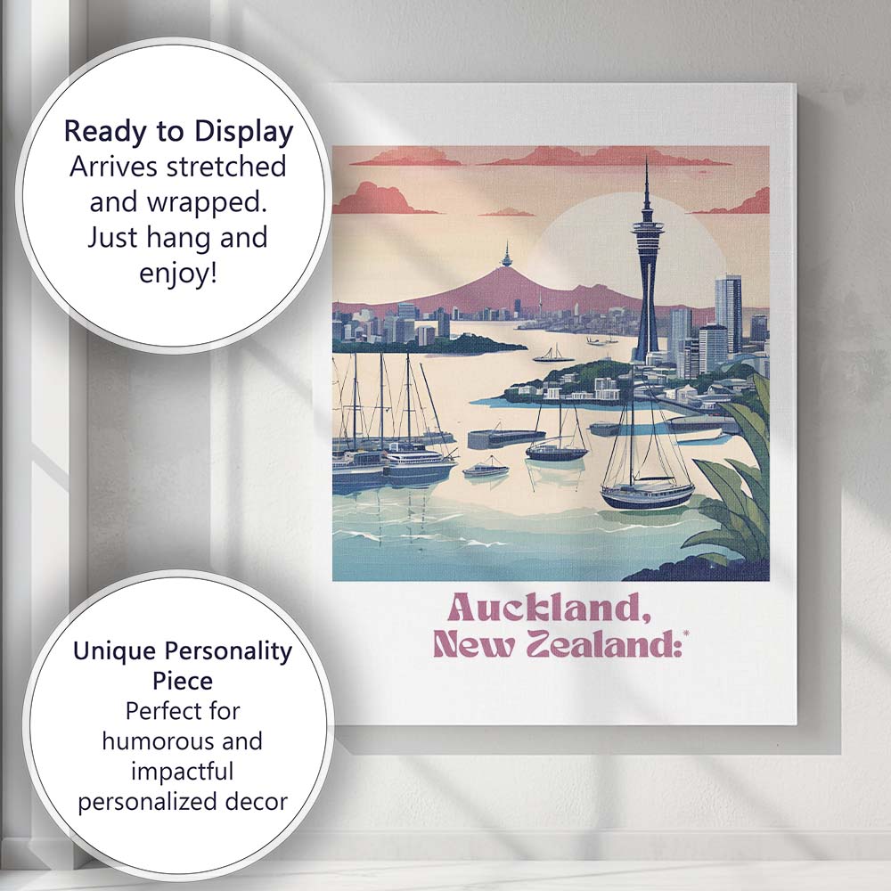 Auckland Harbour Sky Tower Sunset Coastal Skyline Travel Poster Canvas Wall Art Print Decor Picture Ready to Hang